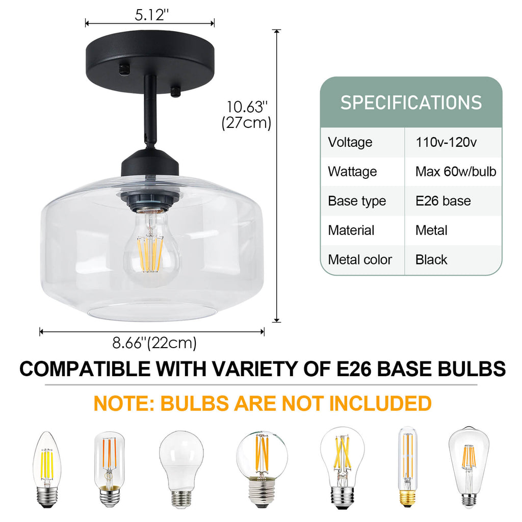 Matte Black Semi Flush Mount Light