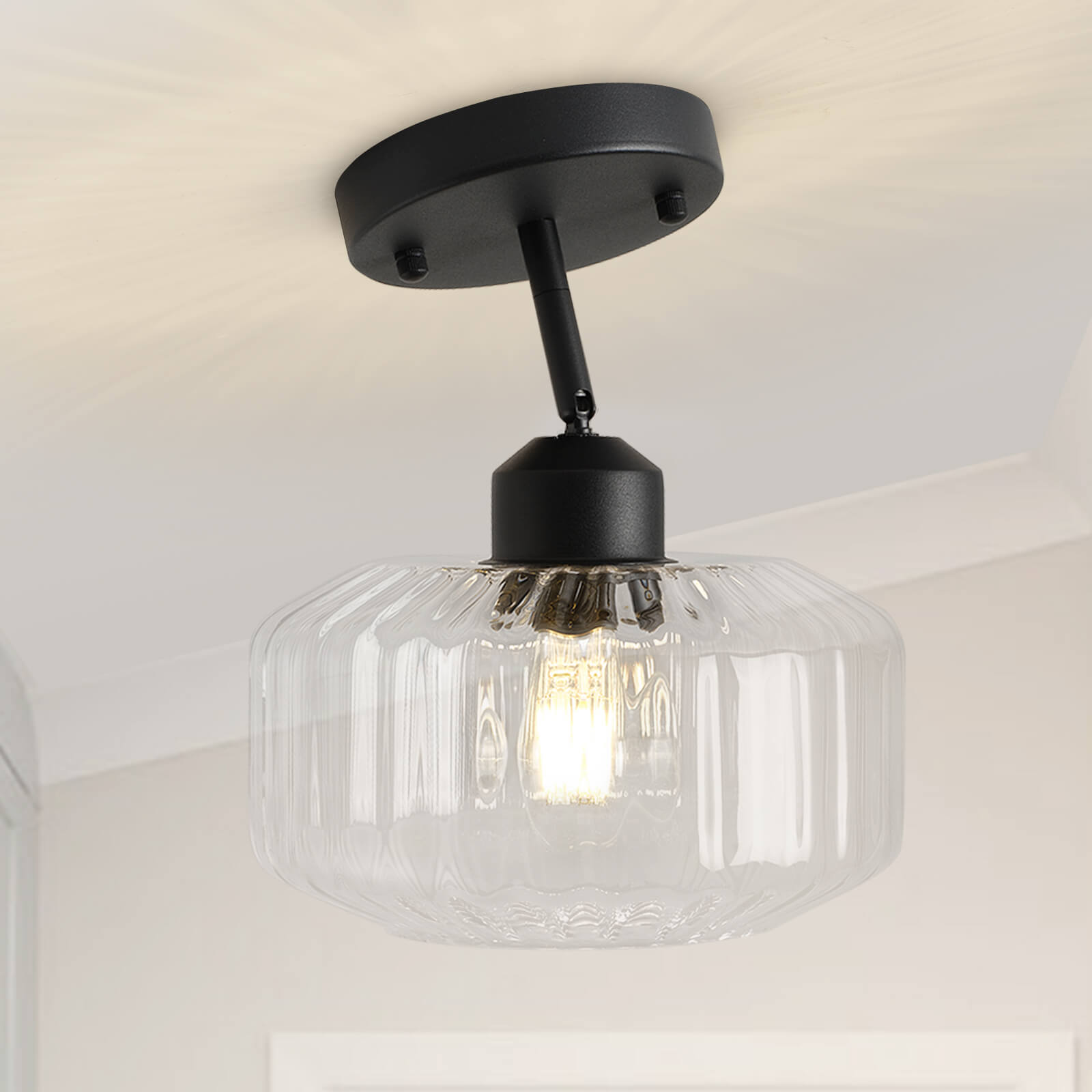 Ribbed Clear Glass Flush Mount