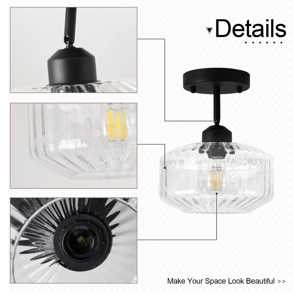 Ribbed Clear Glass Flush Mount